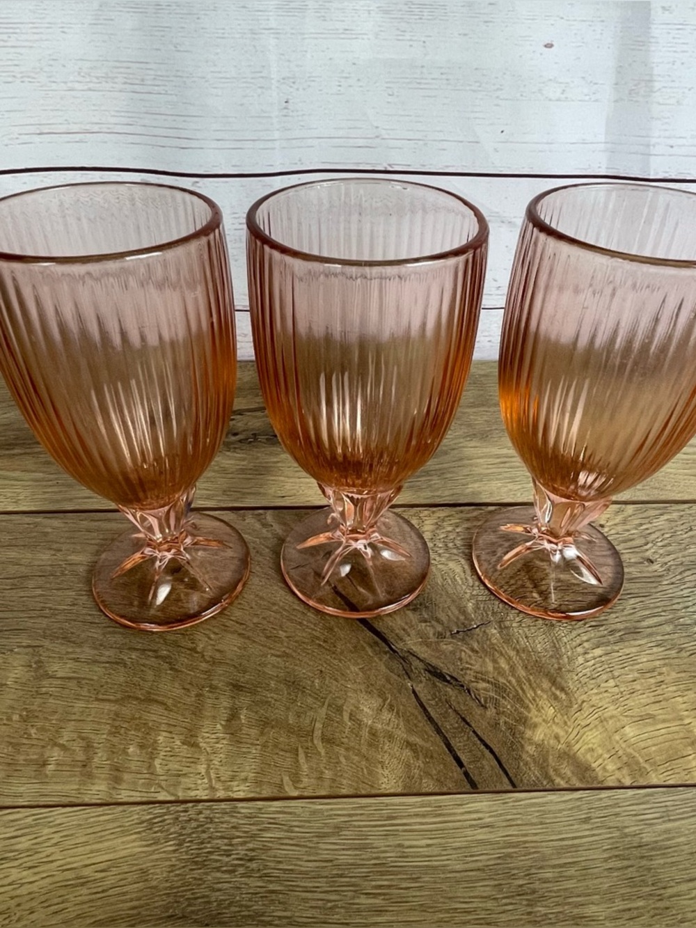 Set of 3 Fostoria Iced Tea Monet Peach Pink Thick Glasses  MCM 70’s